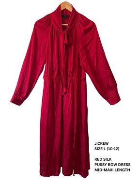 J.Crew Red Silk Tie-Neck Dress – Size L